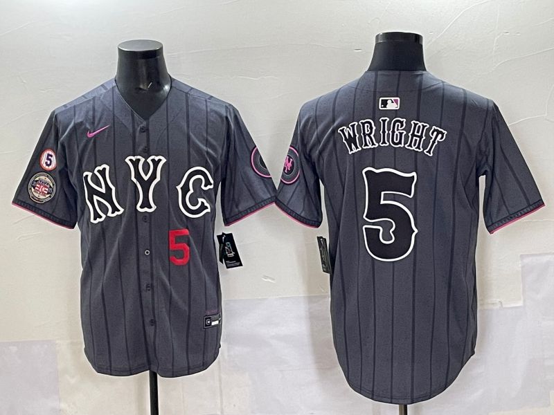 Men 2025 New York Mets #5 Wright Grey Game Nike MLB Jersey style 010
